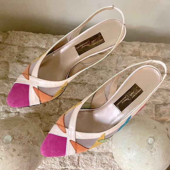 Vintage Italian Pieced Suede Slingback Heels - Picture 2 of 8